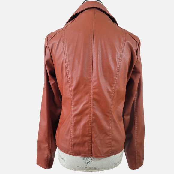 Miss Lili Faux Leather Orange Jacket - Size Small - Picture 3 of 11